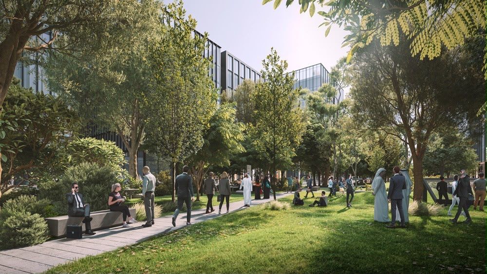Il parco centrale di Arada CBD tra gli edifici